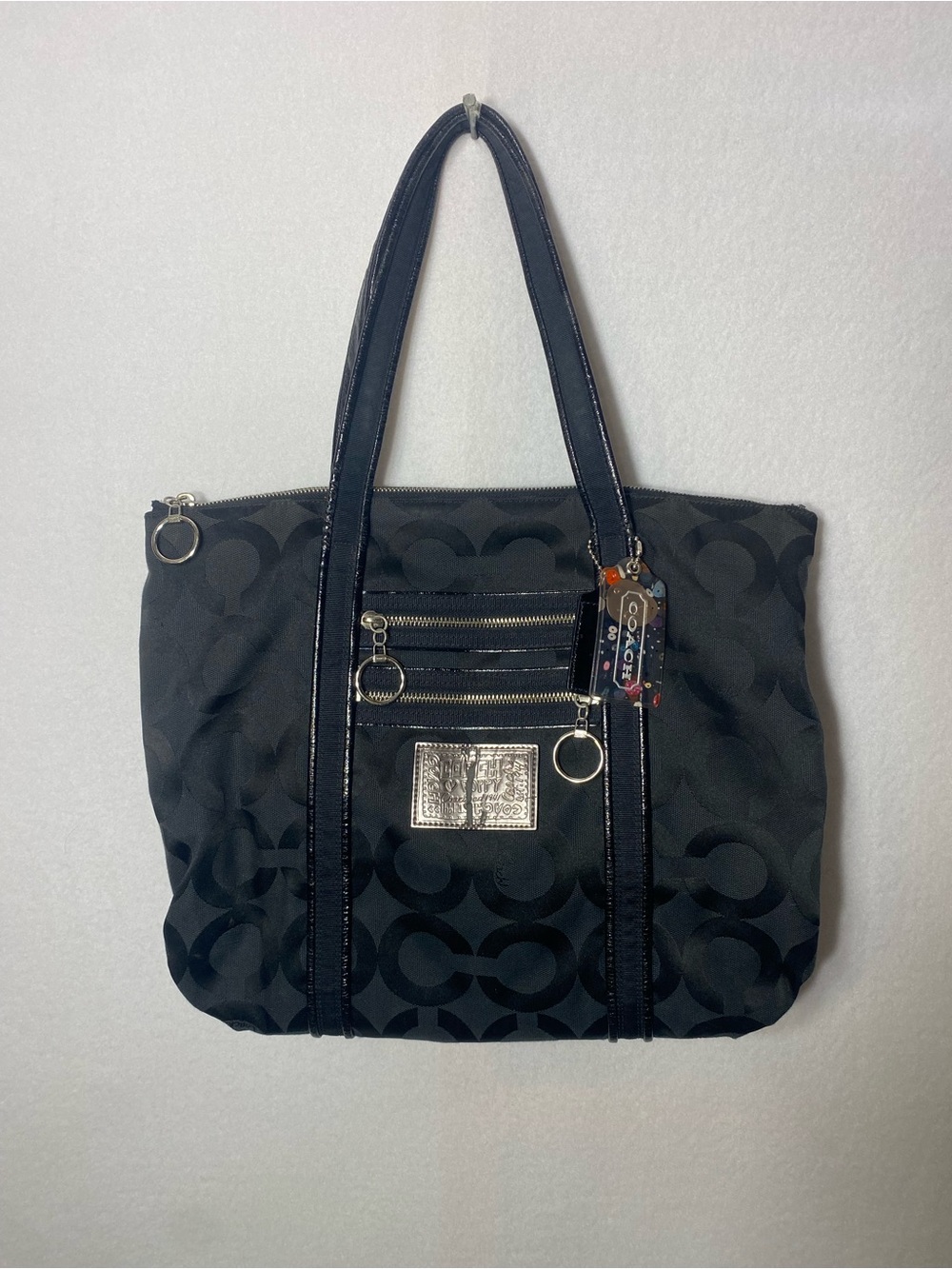 Coach Vintage Signature Poppy Op Art Glam Tote Black #13826